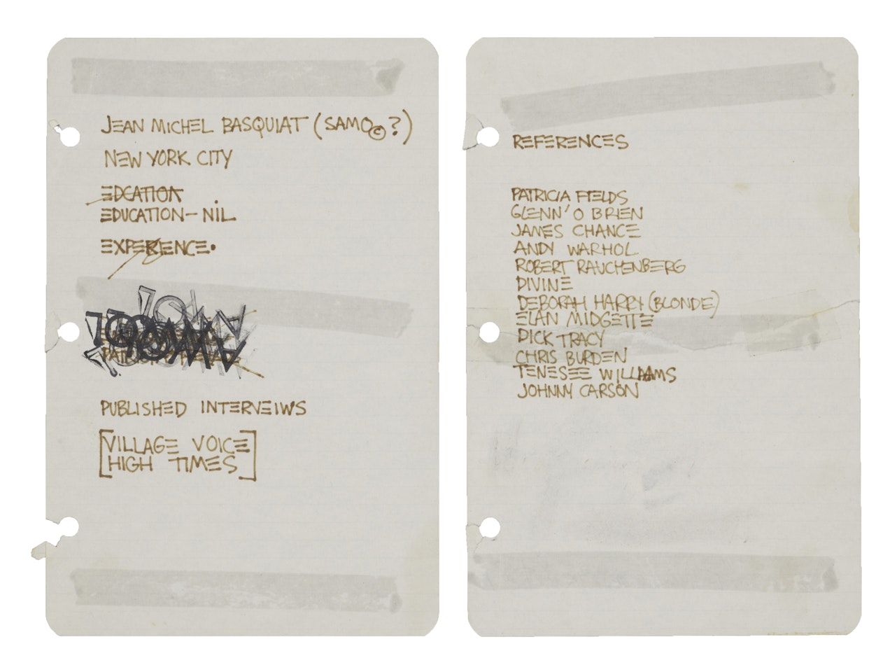 Untitled (Resume I) ; Untitled (Resume II References) [Two Works] by Jean-Michel Basquiat