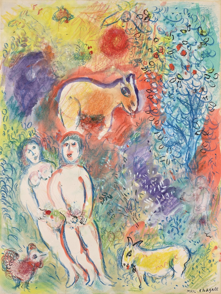 Le couple et la végétation luxuriante by Marc Chagall