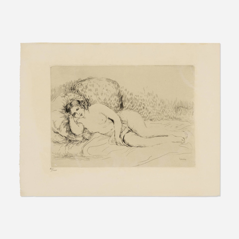 Femme nue couchée, tournée à gauche (from the Théodore Duret"s Histoire des peintres impressionnistes portfolio) by Pierre-Auguste Renoir
