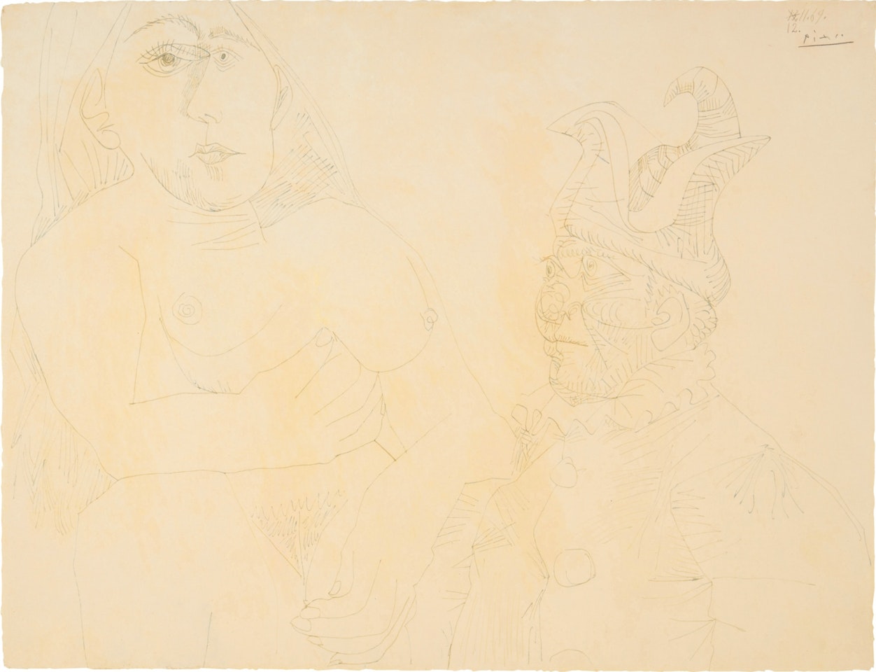 Fou et nu assis by Pablo Picasso