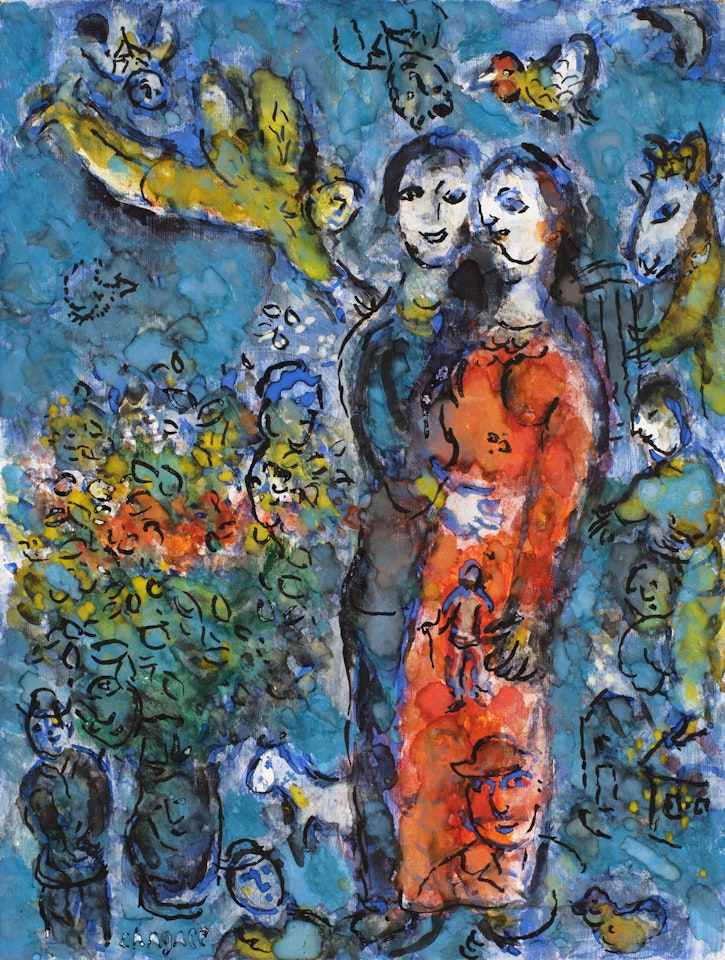 Couple d"amoureux au bouquet de fleurs by Marc Chagall