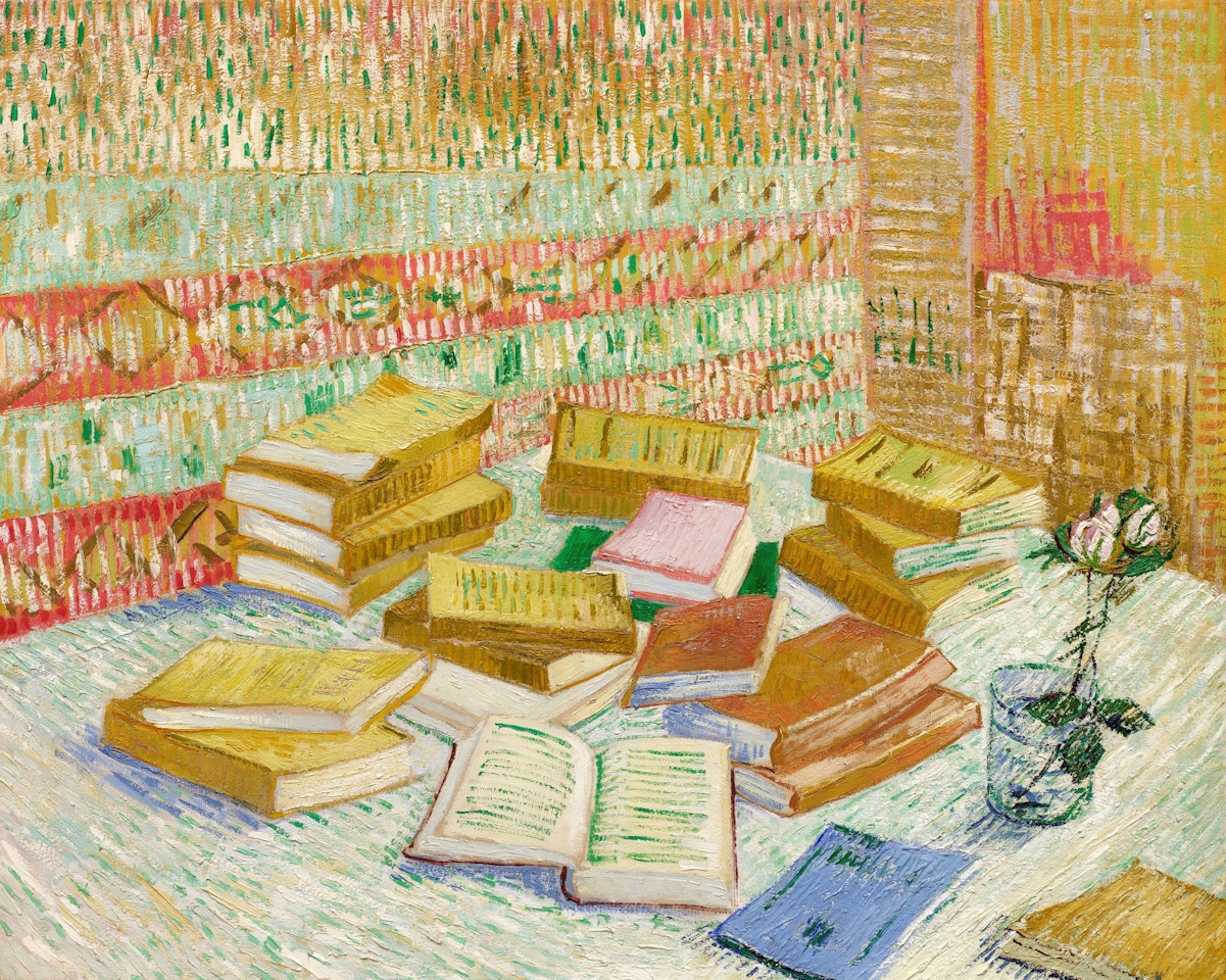 Piles de romans parisiens et roses dans une verre (Romans parisiens) by Vincent van Gogh