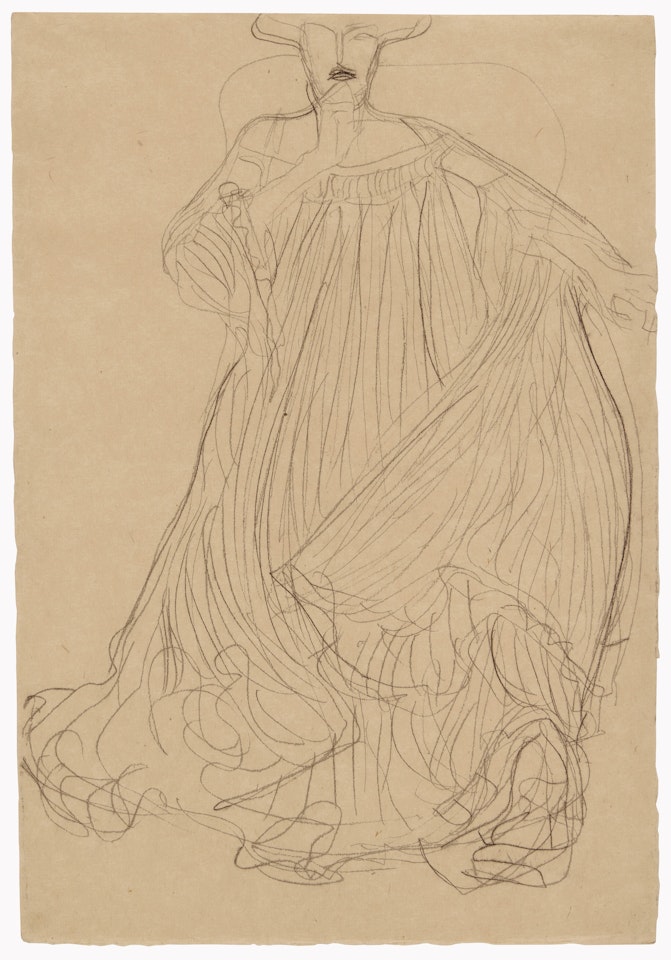 Sitzend von vorne mit ausgestrecktem linkem Arm, das Kinn aufgestützt (Studie für das Porträt I der Adele Bloch-Bauer) (Study for Portrait I of Adele Bloch-Bauer) by Gustav Klimt