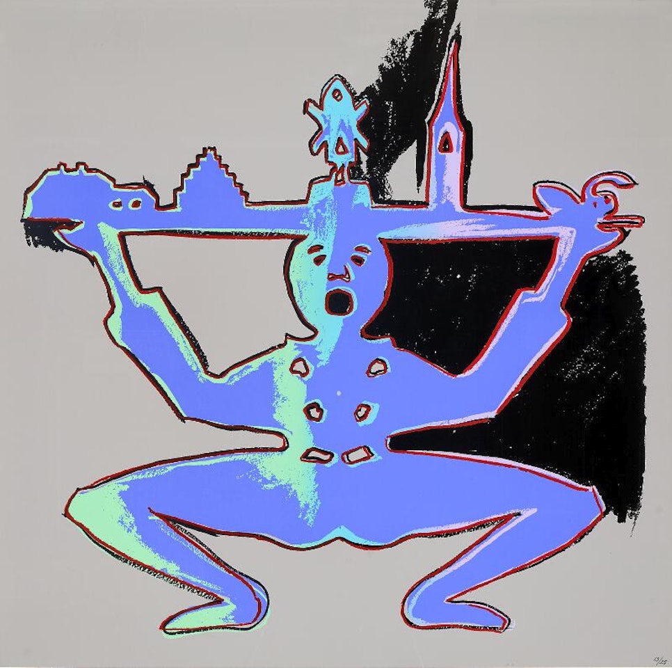 “Pierrot with swan and houses on a tray” from “The H. C. Andersen Series” by Andy Warhol