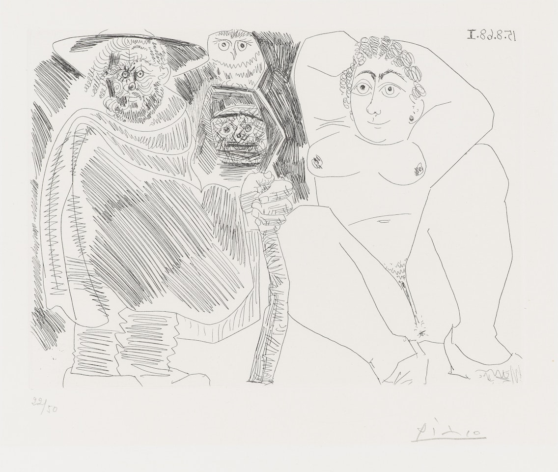 Grosse Prostituée, Sorcière à la Chouette et Voyageur en Sabots, from Séries 347; Grosse Prostituée, Sorcière à la Chouette et Voyageur en Sabots, from Séries 347 by Pablo Picasso