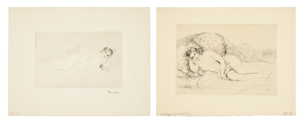 Two prints by the artist; Femme nue couchée (tournée à droite), 1re planche; Femme couchée (tournée à gauche) by Pierre-Auguste Renoir