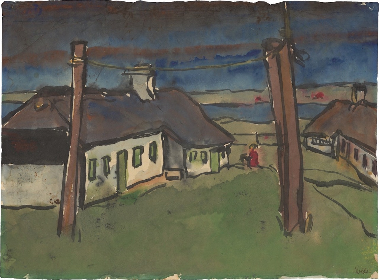 ”Friesische Bauernhäuser und Wäschestangen” by Emil Nolde