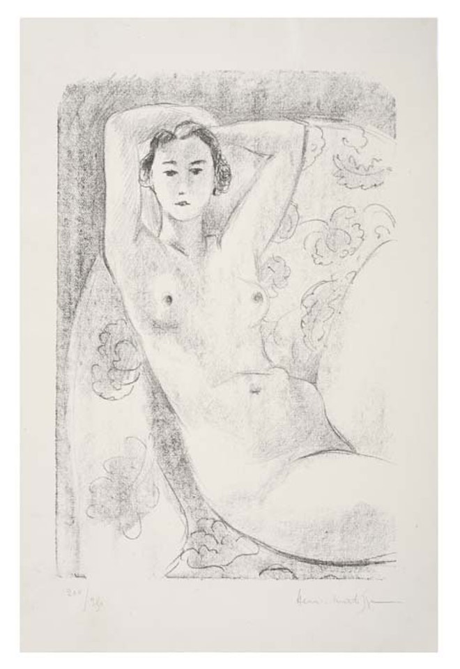 Nu assis dans un fauteuil au decor fleuri by Henri Matisse
