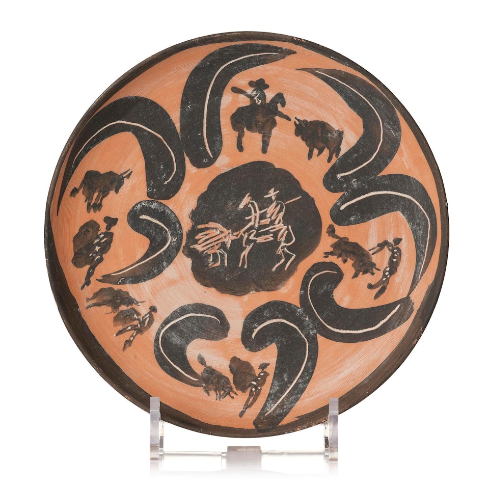 A unique earthenware dish, "Scène tauromachique" by Pablo Picasso