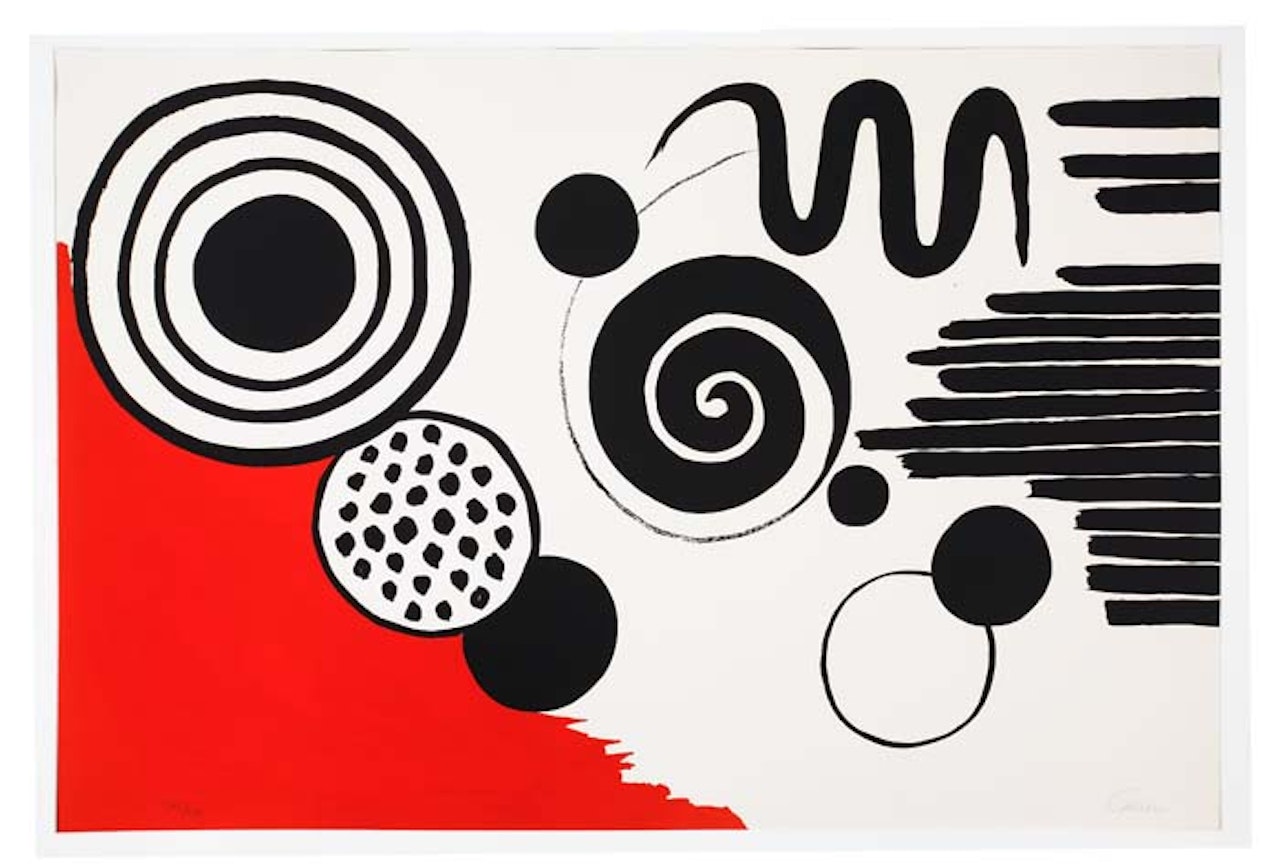 Composition with Black Spirals and Circle with Red by Alexander Calder