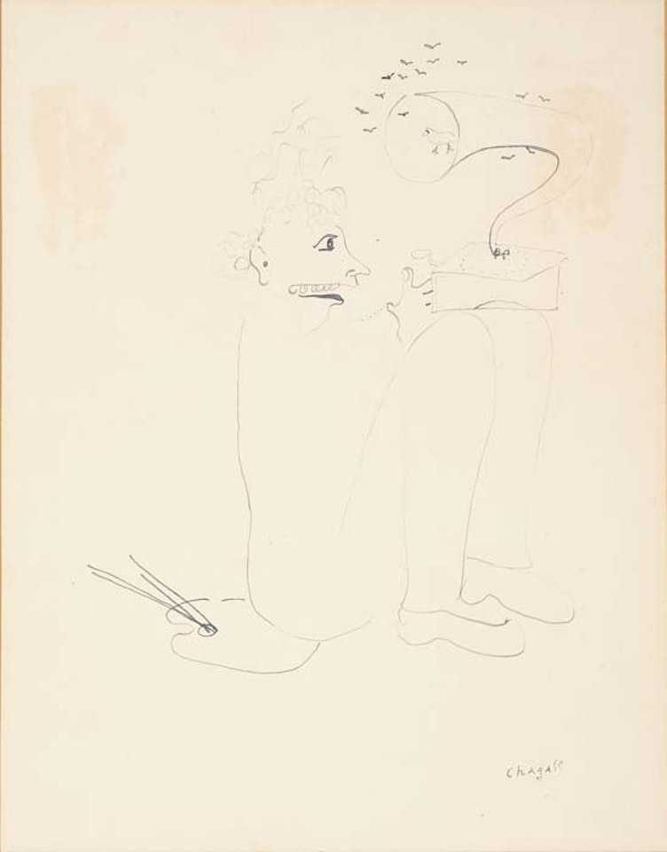 Homme assis avec un phonographe by Marc Chagall