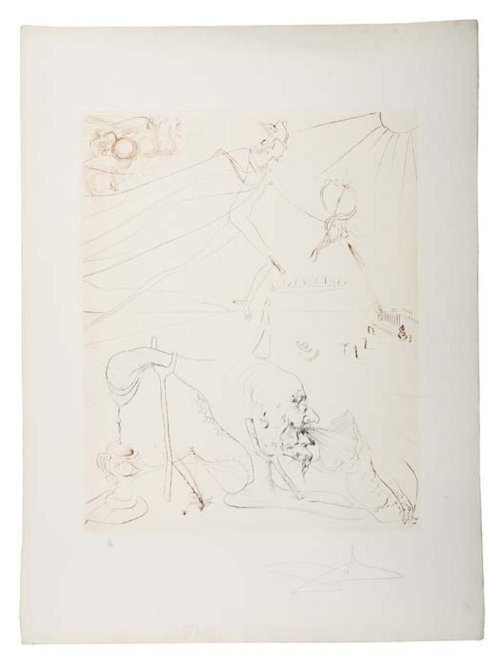 Three drypoints with hand coloring:  Cheval royal, The Banquet, L'Alchimiste by Salvador Dali