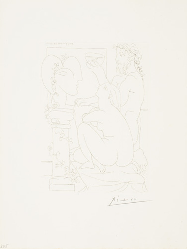 Sculpteur avec coupe et modèle accroupi by Pablo Picasso