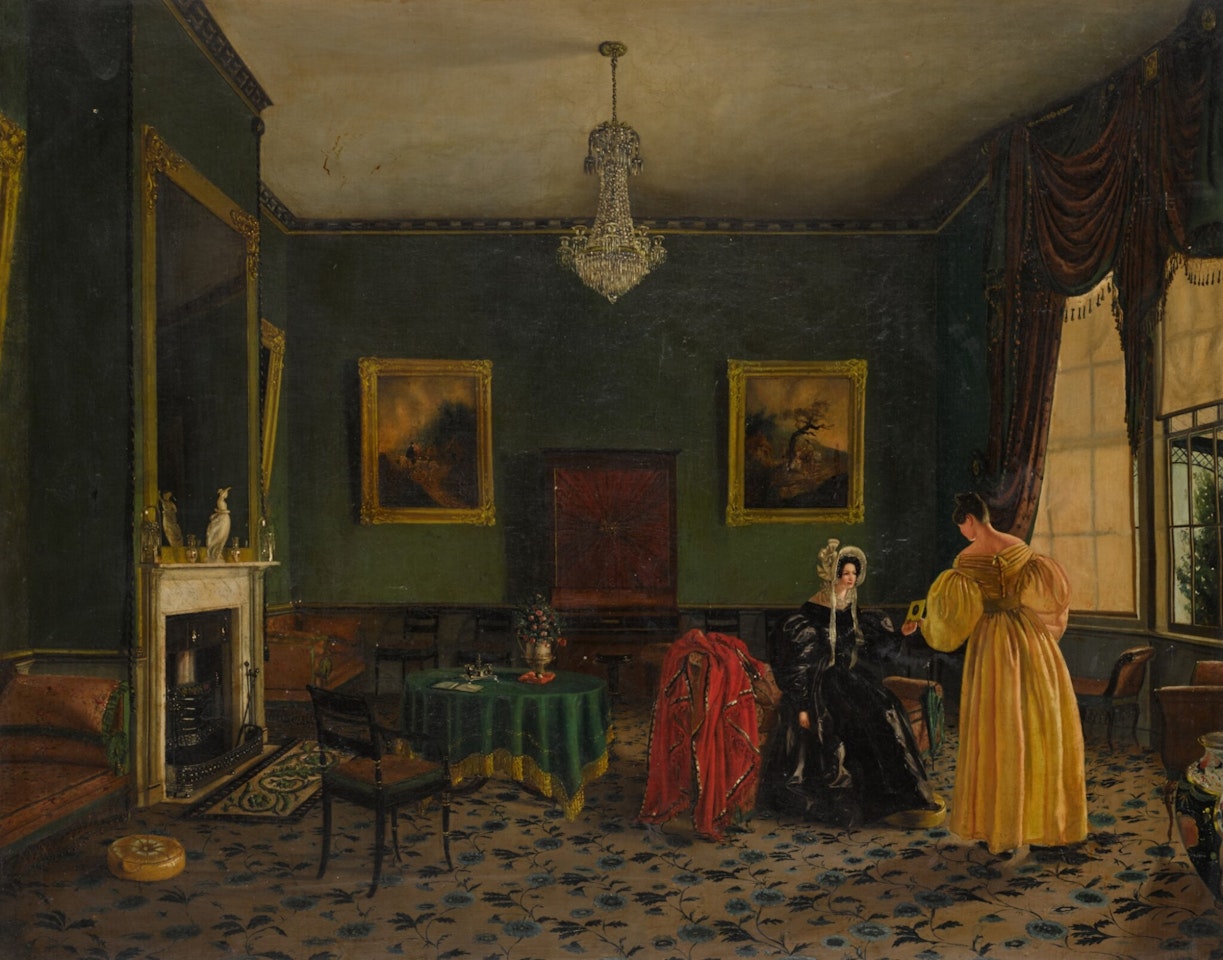 ELEGANT LADIES IN A TOWNHOUSE INTERIOR by English School