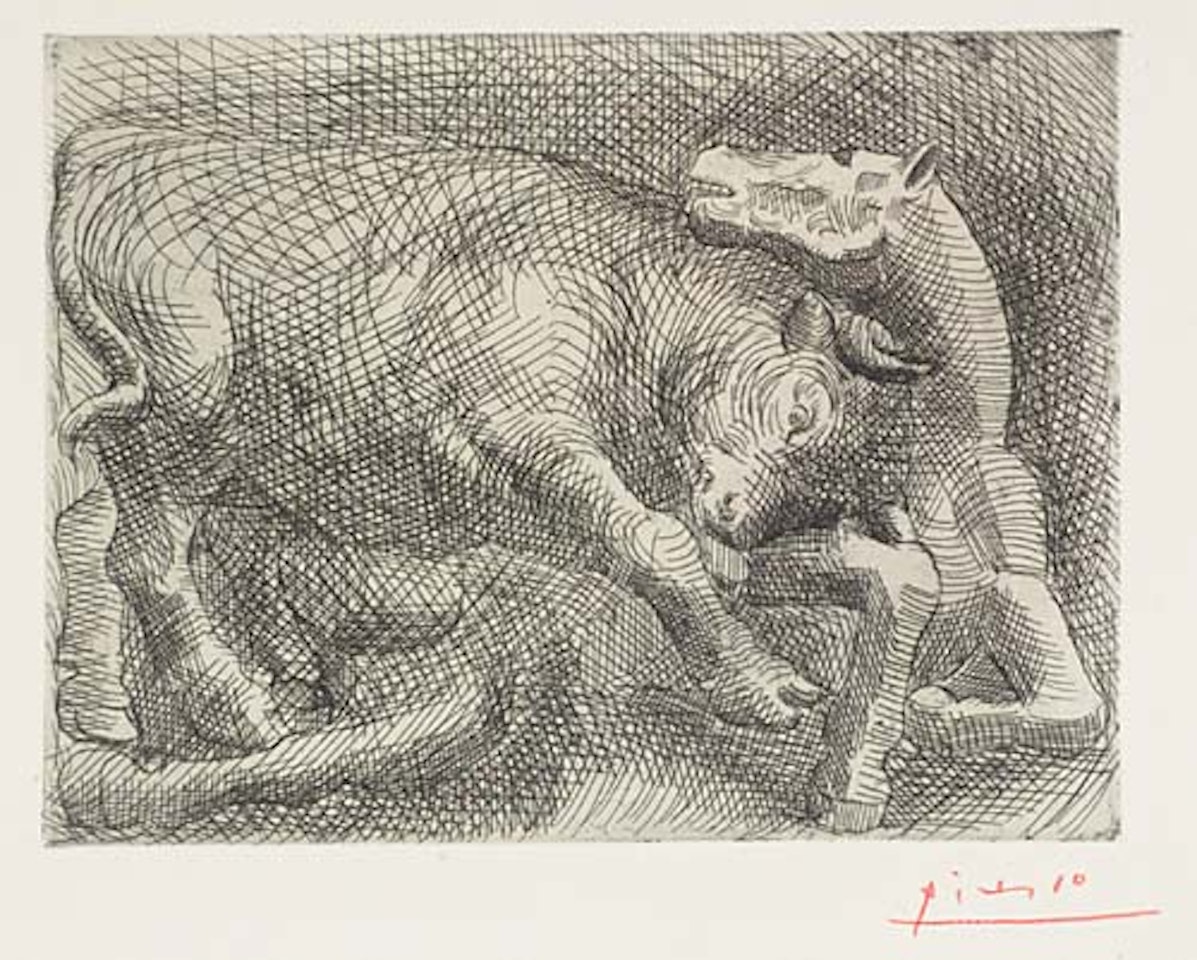 Taureau attaquant un cheval by Pablo Picasso