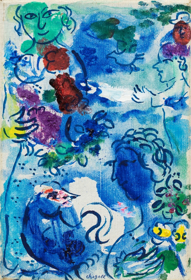 Femmes aux visages bleu et vert by Marc Chagall