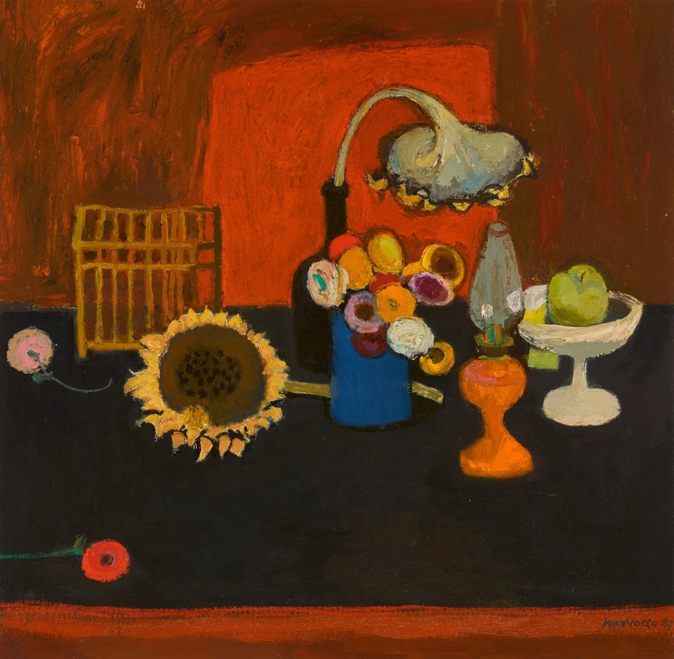 Still Life with Birdcage and Sunflower by Alberto Morrocco