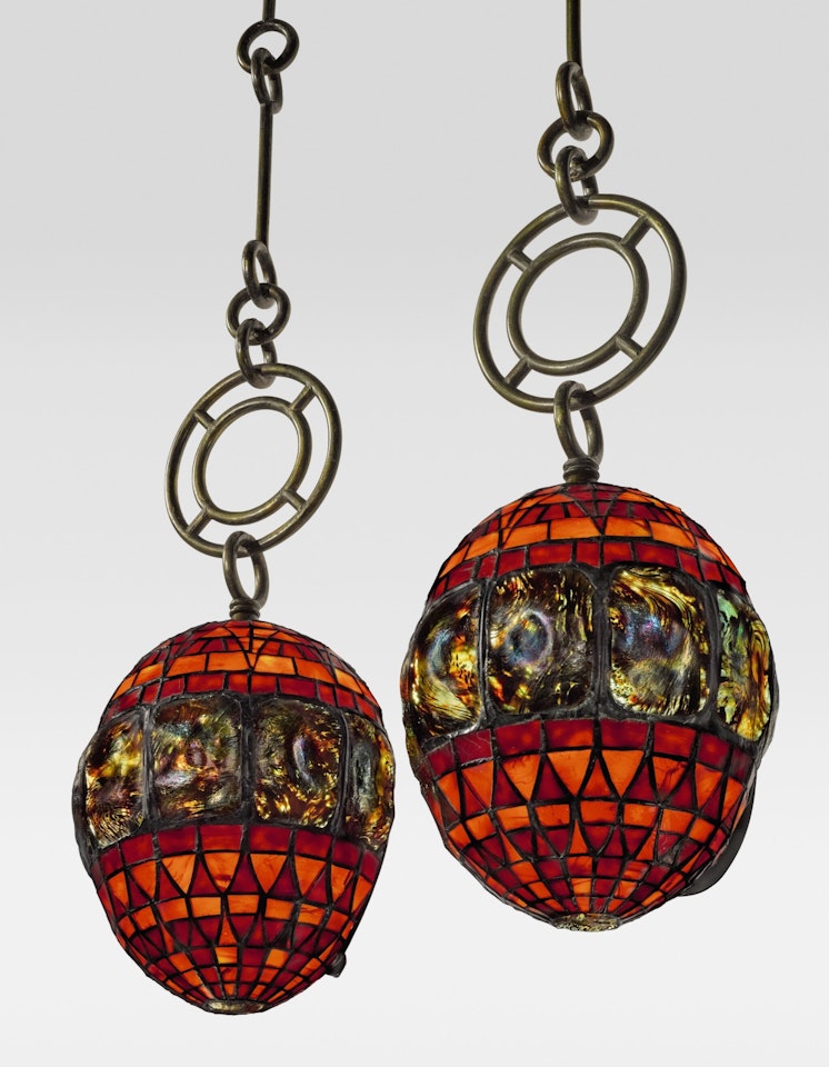 A RARE AND EARLY PAIR OF "TURTLE-BACK" LANTERNS by Tiffany Studios