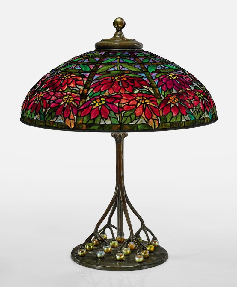 "DOUBLE POINSETTIA" TABLE LAMP by Tiffany Studios