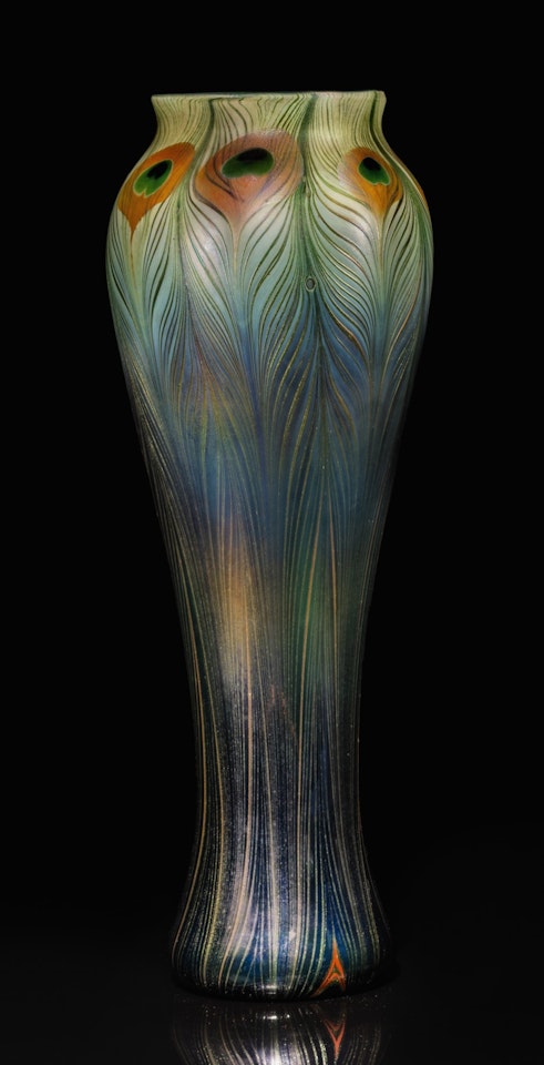 MONUMENTAL “AVENTURINE PEACOCK” VASE by Tiffany Studios