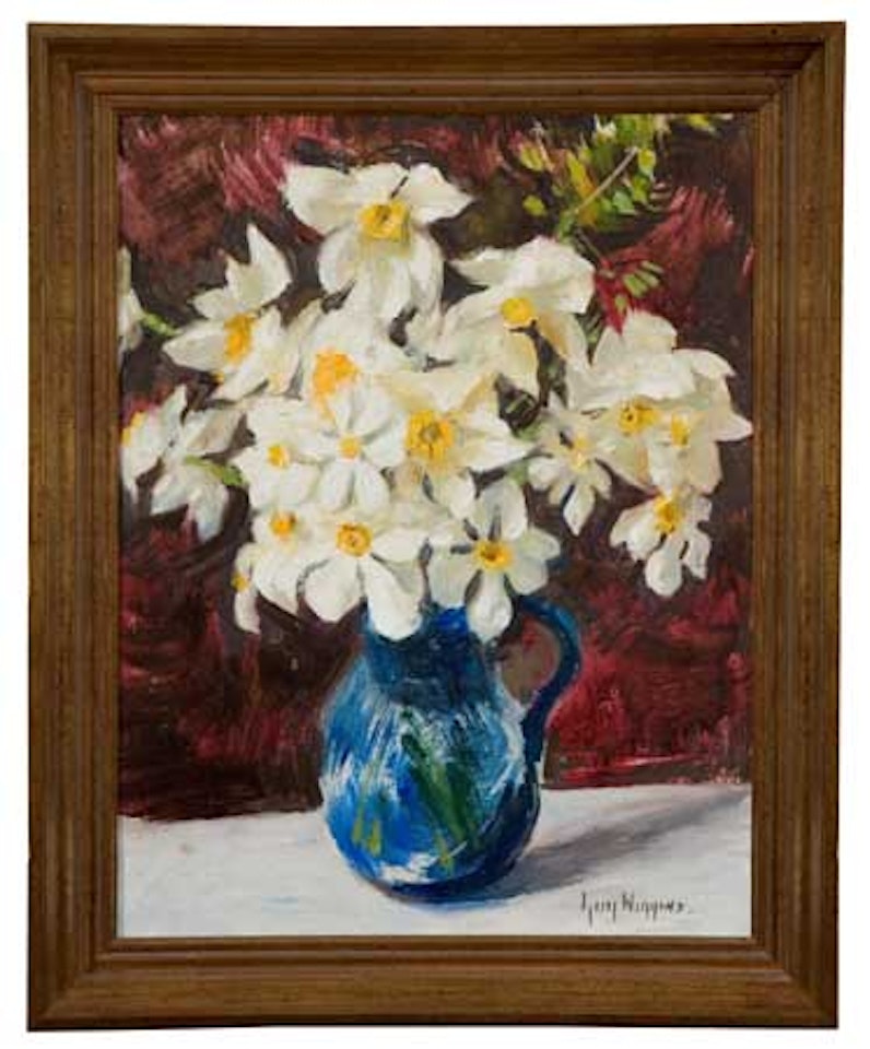 Still Life with Flowers in a Blue Pitcher by Guy Carleton Wiggins