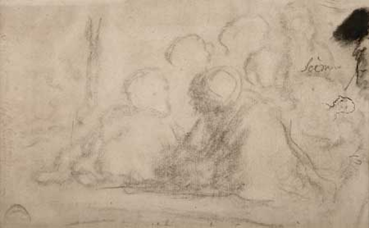 Group of Figures and Portrait Study of a Man by Honoré Daumier