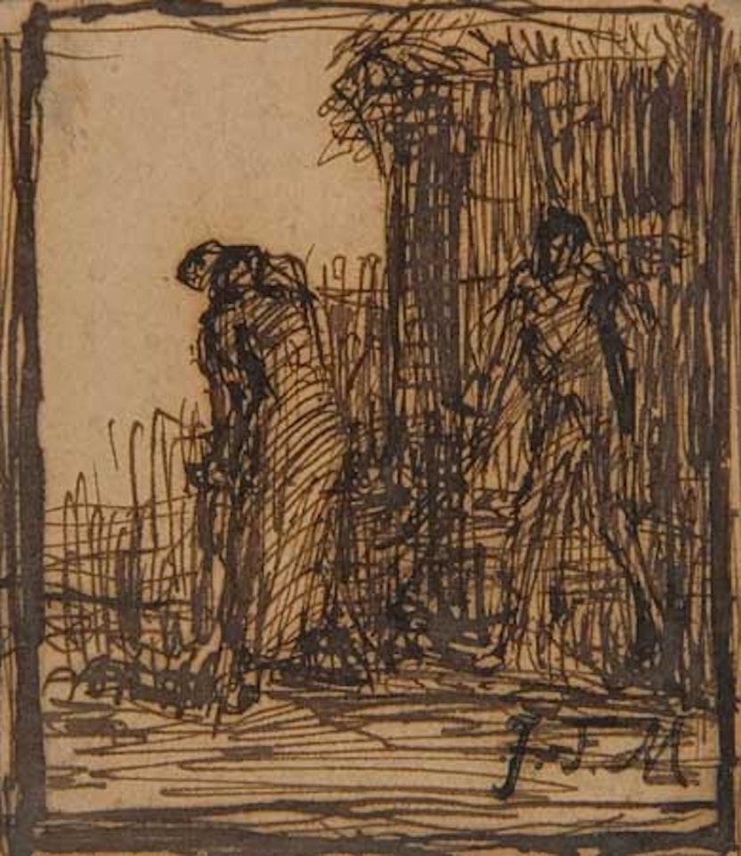 Trois figures près d'une ferme by Jean-François Millet