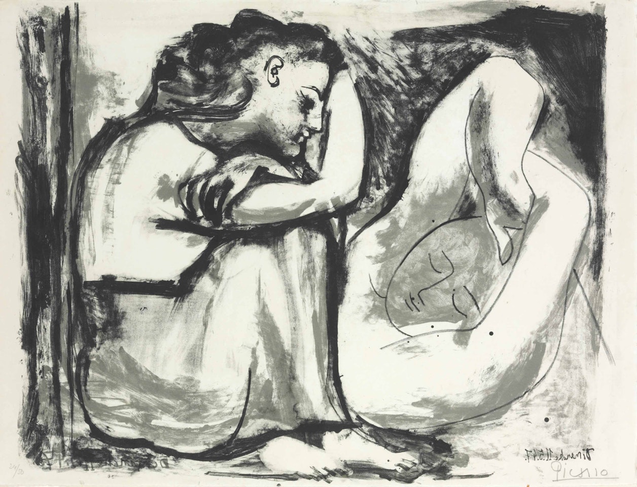 Femme assise et Dormeuse by Pablo Picasso