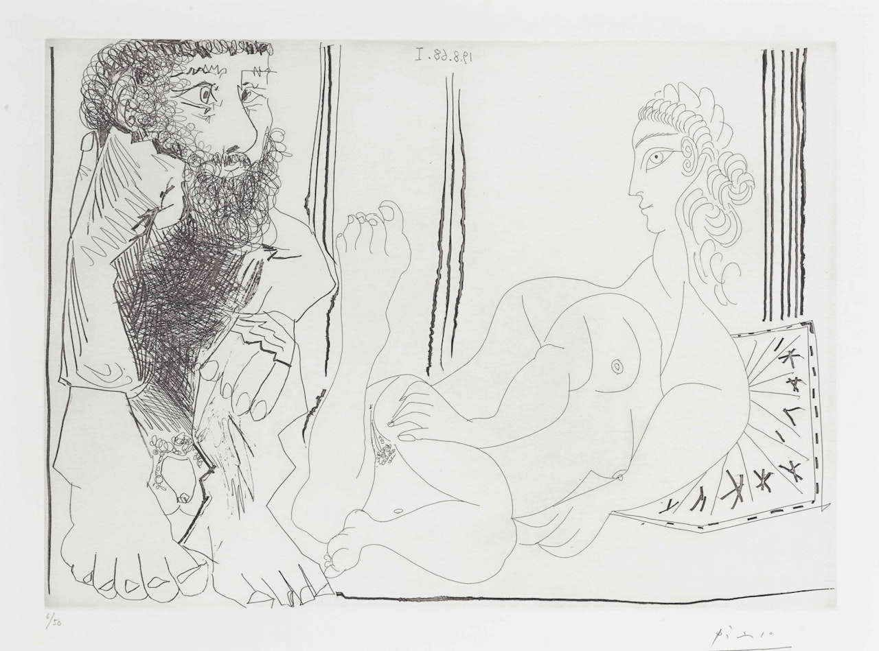 Femme aguichant un Homme songeur, from La Série 347 by Pablo Picasso