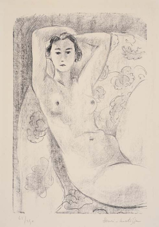 Nu assis dans un fauteuil au decor fleuri by Henri Matisse