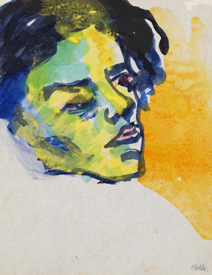 Frauenkopf blauschwarzes Haar by Emil Nolde