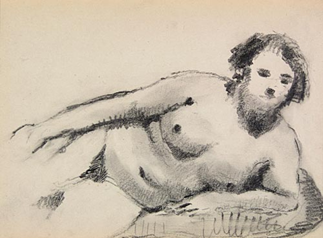 Femme nue allongée sur un coussin by Paul Delvaux