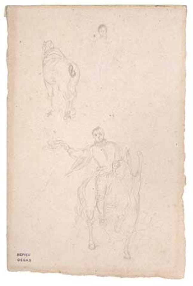 Double-Sided Drawing with Studies of Male and Female Figures and Horses by Edgar Degas