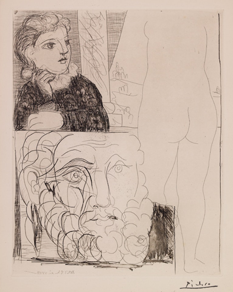 Femme accoudée, Sculpture de Dos et Tête barbu by Pablo Picasso