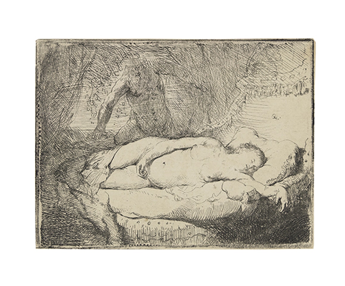 Jupiter and Antiope: The smaller plate (Bartsch 204; Biörklund 31-6; Hollstein (White and Boon) 204) by Attributed to Rembrandt Harmensz van Rijn