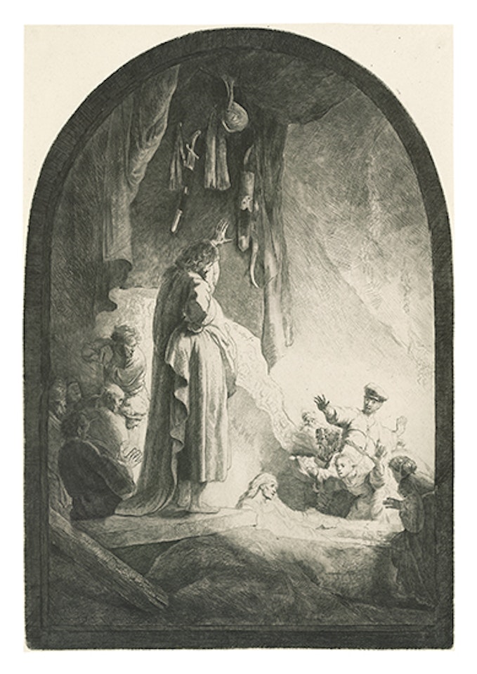 The Raising of Lazarus: The larger plate (Bartsch 73; Biörklund 32-4; Hollstein (White and Boon) 73) by Attributed to Rembrandt Harmensz van Rijn