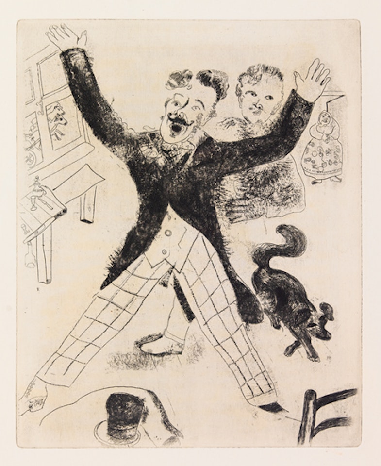 Group of 4 etchings with drypoint from Les Ames Morts. by Marc Chagall