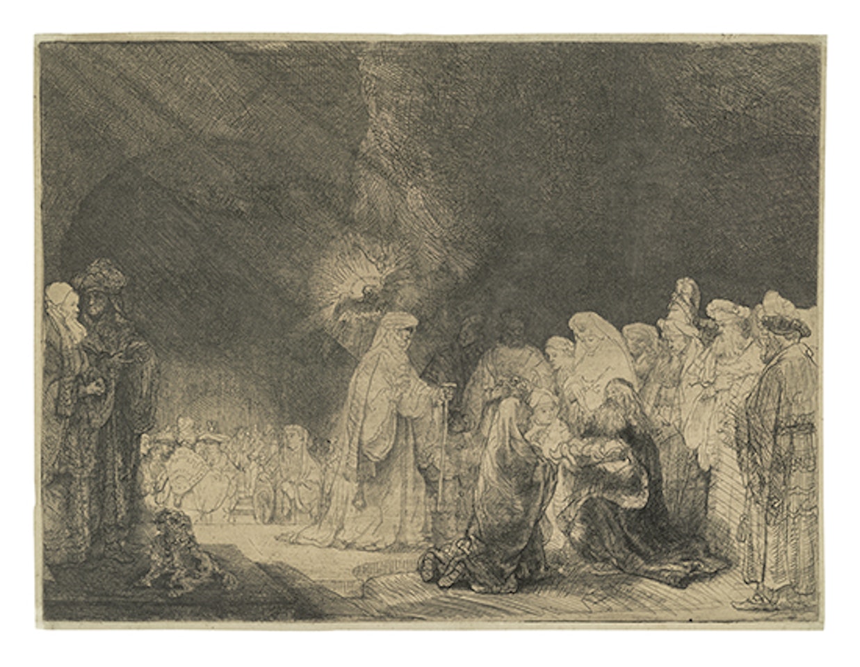 The Presentation in the Temple: Oblong print (Bartsch 49; Biörklund 40-1; Hollstein (White and Boon) 49) by Attributed to Rembrandt Harmensz van Rijn