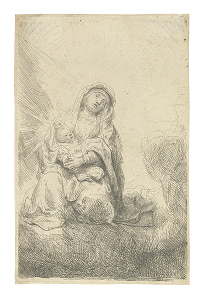 The Virgin and Child in the Clouds (Bartsch 61; Biörklund 41-H; Hollstein (White and Boon) 61) by Attributed to Rembrandt Harmensz van Rijn