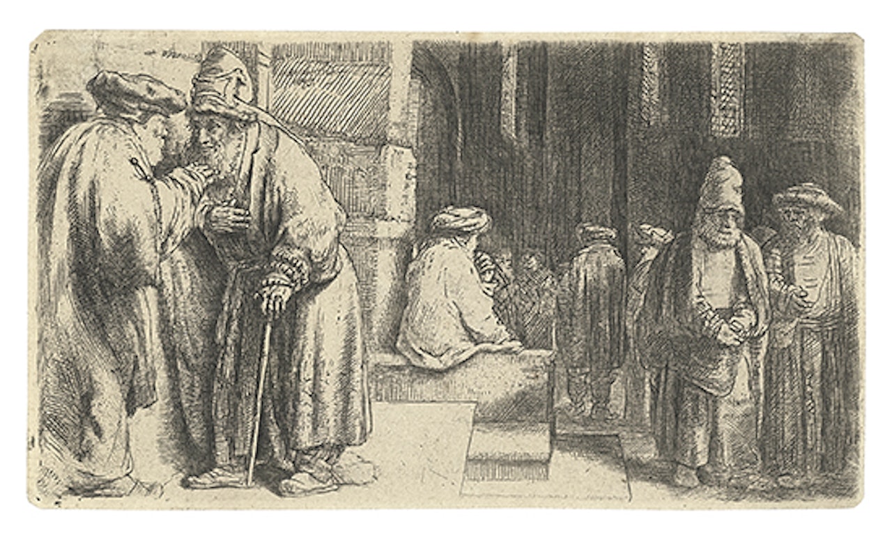 Jews in the Synagogue (Bartsch 126; Biörklund 48-D; Hollstein (White and Boon) 126) by Attributed to Rembrandt Harmensz van Rijn