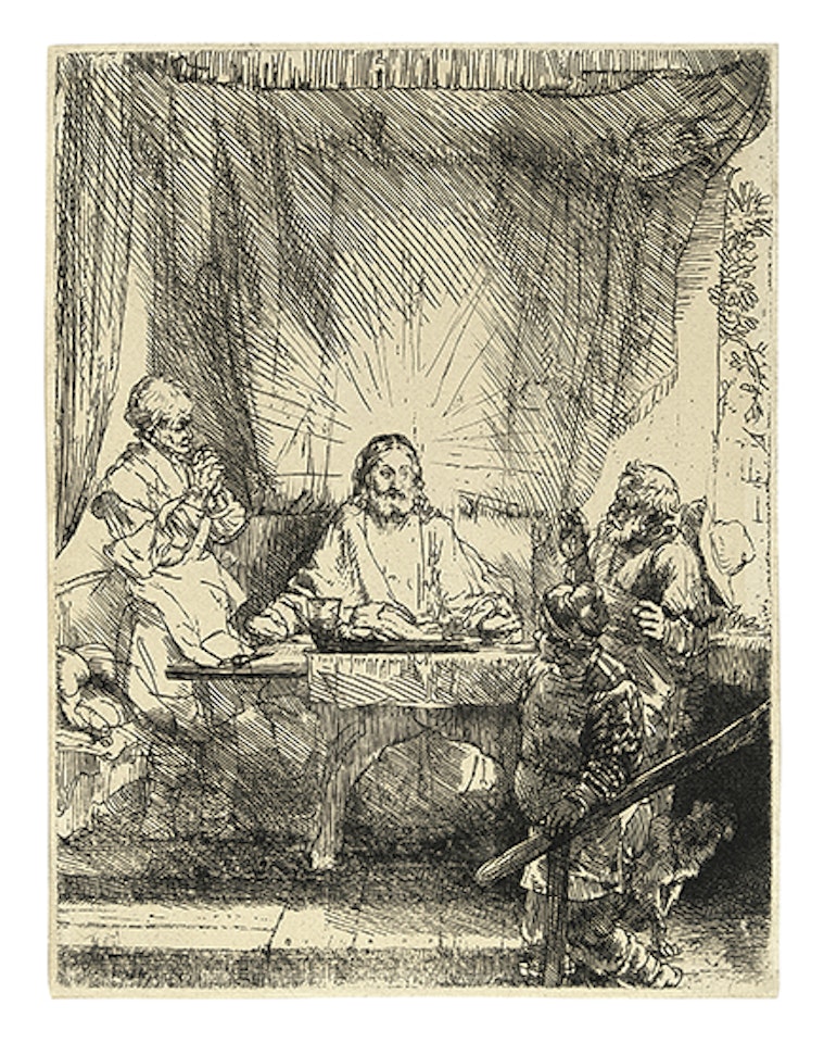 Christ at Emmaus: The larger plate (Bartsch 87; Biörklund 54-H; Hollstein (White and Boon) 87) by Attributed to Rembrandt Harmensz van Rijn