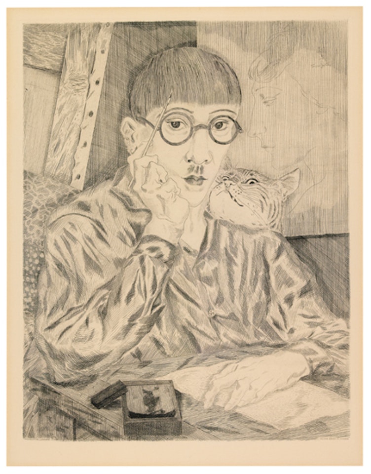 Self Portrait with Cat by Leonard Tsuguharu Foujita
