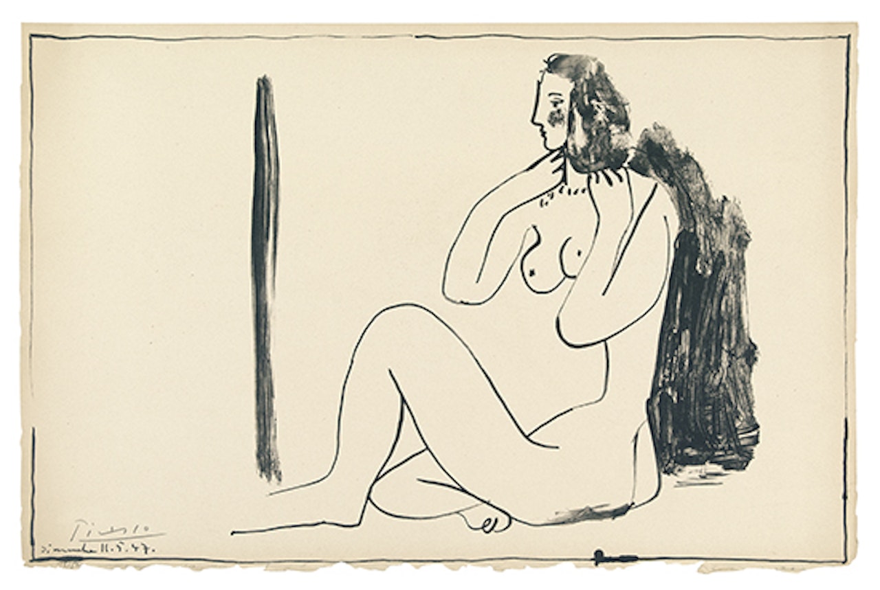 Petit nu assis au miroir (Bloch 451; Mourlot 100; Reuße 231) by Pablo Picasso