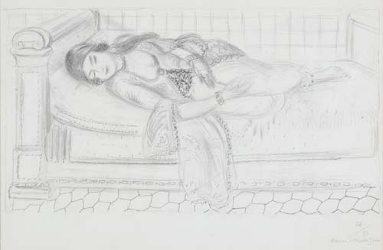 Orientale sur lit de repos, sol de carreaux rouges by Henri Matisse