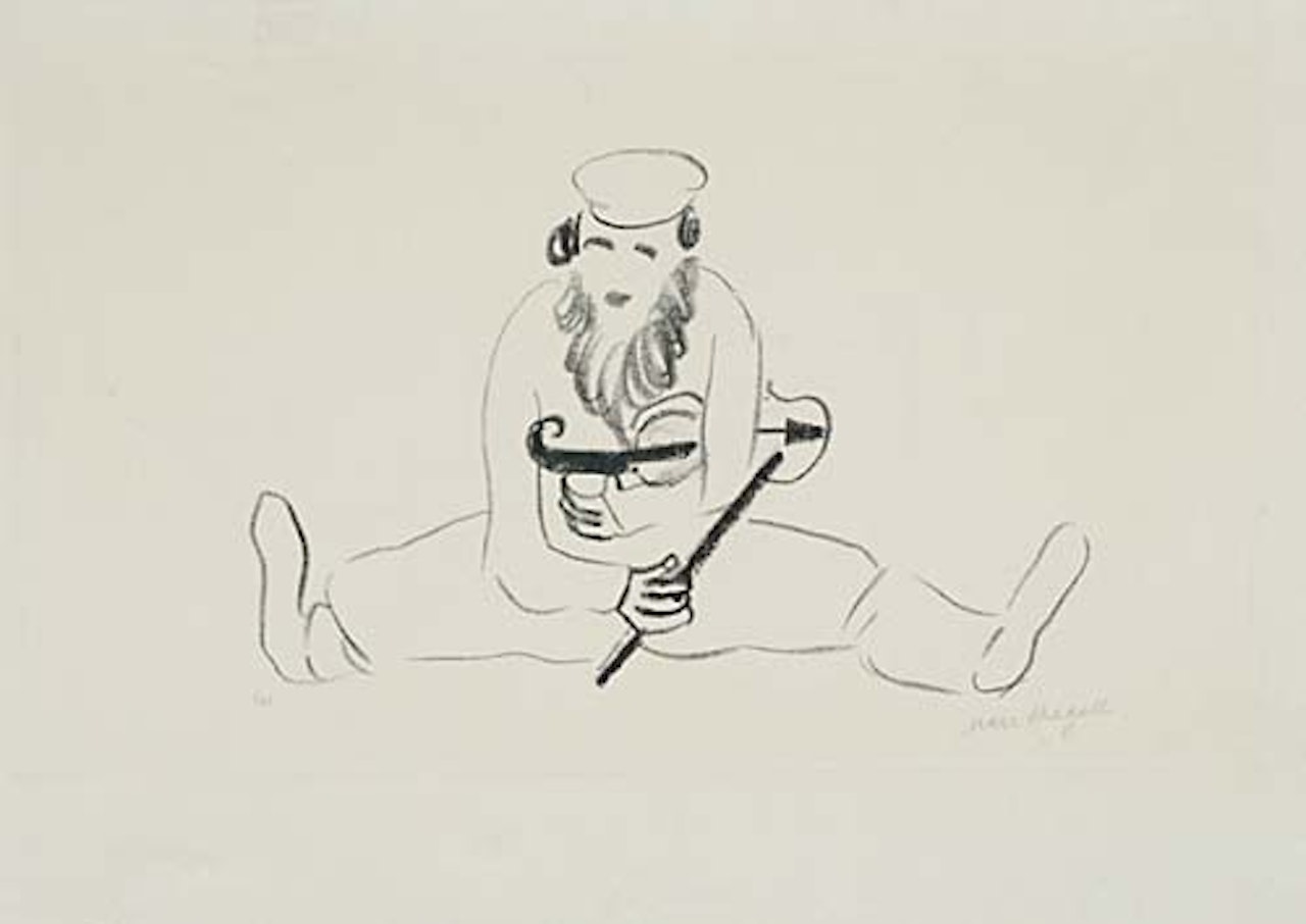 L'Homme barbu assis, avec un Violin sur le Bras by Marc Chagall