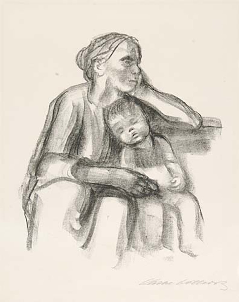 Arbeiterfrau mit schlafendem Jungen by Kathe Kollwitz