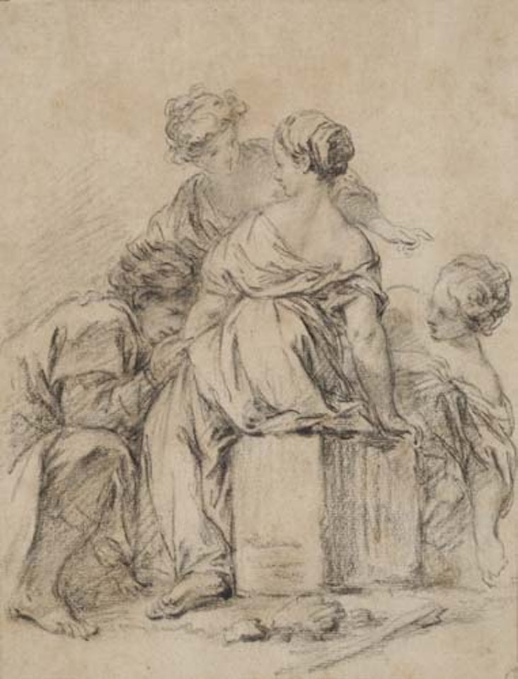 Three figures gesturing around a seated woman by Francois Boucher