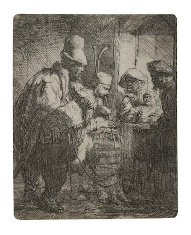 Strolling musicians by Attributed to Rembrandt Harmensz van Rijn