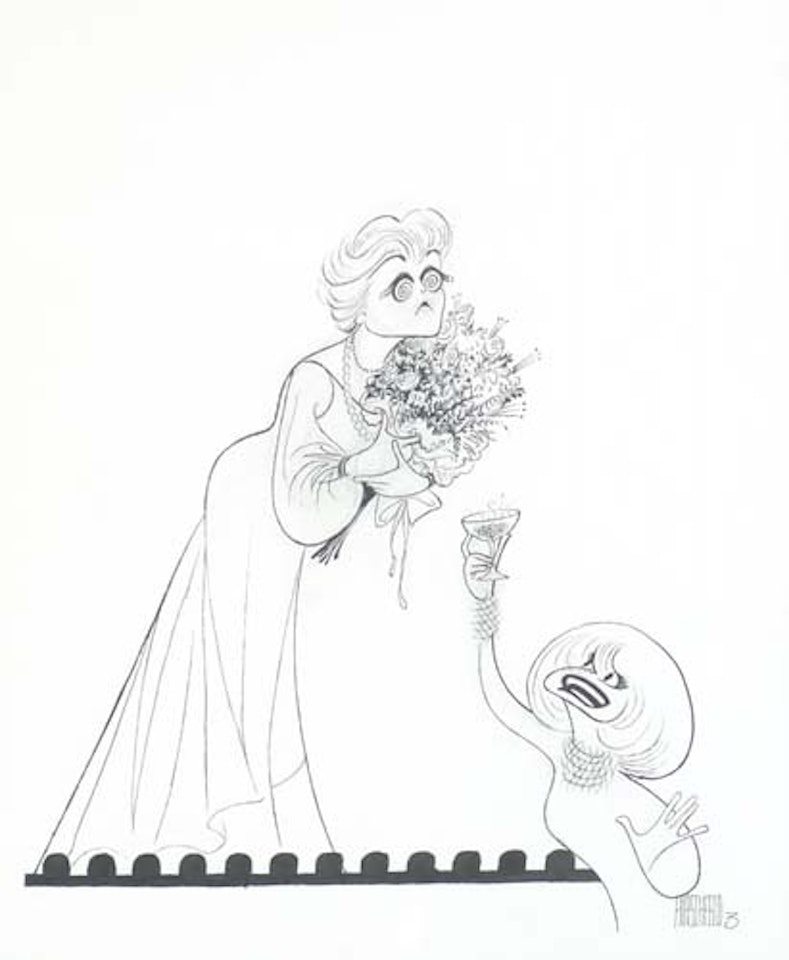Angela Lansbury being saluted by Carol Channing by Al Hirschfeld