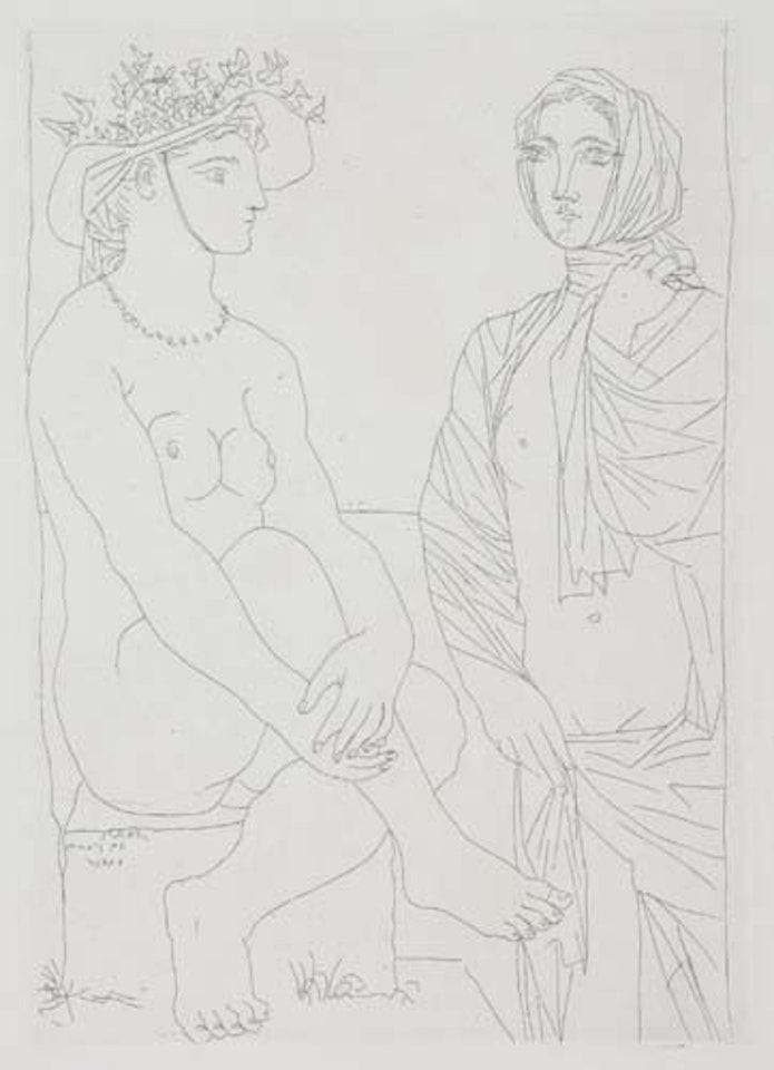 Femme Assise au Chapeau et Femme debout drapée by Pablo Picasso